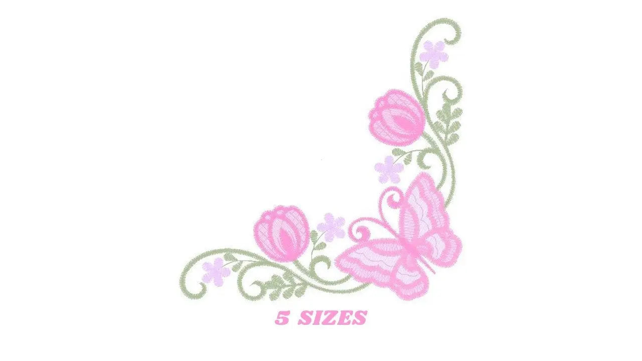 Butterfly embroidery designs - Sunflower corner embroidery design machine embroidery pattern - Towel embroidery file - instant download pes Marcia Embroidery