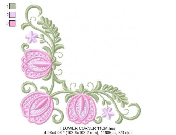 Tulips embroidery designs - Flower corner embroidery design machine embroidery pattern - Towel embroidery file - floral kitchen download pes - Marcia Embroidery