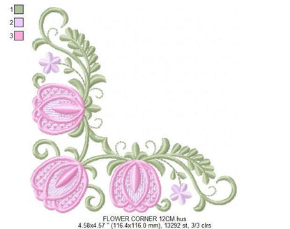 Tulips embroidery designs - Flower corner embroidery design machine embroidery pattern - Towel embroidery file - floral kitchen download pes - Marcia Embroidery