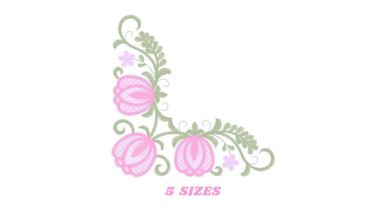 Tulips embroidery designs - Flower corner embroidery design machine embroidery pattern - Towel embroidery file - floral kitchen download pes - Marcia Embroidery