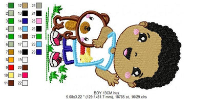 Boy embroidery designs - Bear embroidery design machine embroidery pattern - Boy with teddy bar embroidery file - student embroidery school Marcia Embroidery