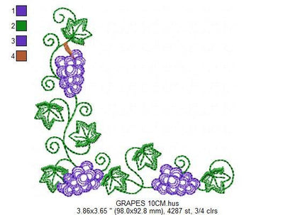 Grapes corner embroidery designs - Grape Frame machine embroidery pattern - Eucharist Religious Catholic - Instant digital download jef pes