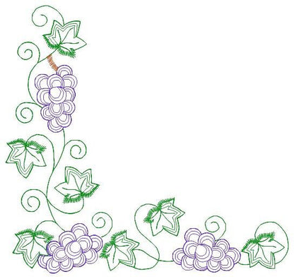 Grapes corner embroidery designs - Grape Frame machine embroidery pattern - Eucharist Religious Catholic - Instant digital download jef pes