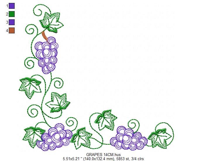 Grapes corner embroidery designs - Grape Frame machine embroidery pattern - Eucharist Religious Catholic - Instant digital download jef pes