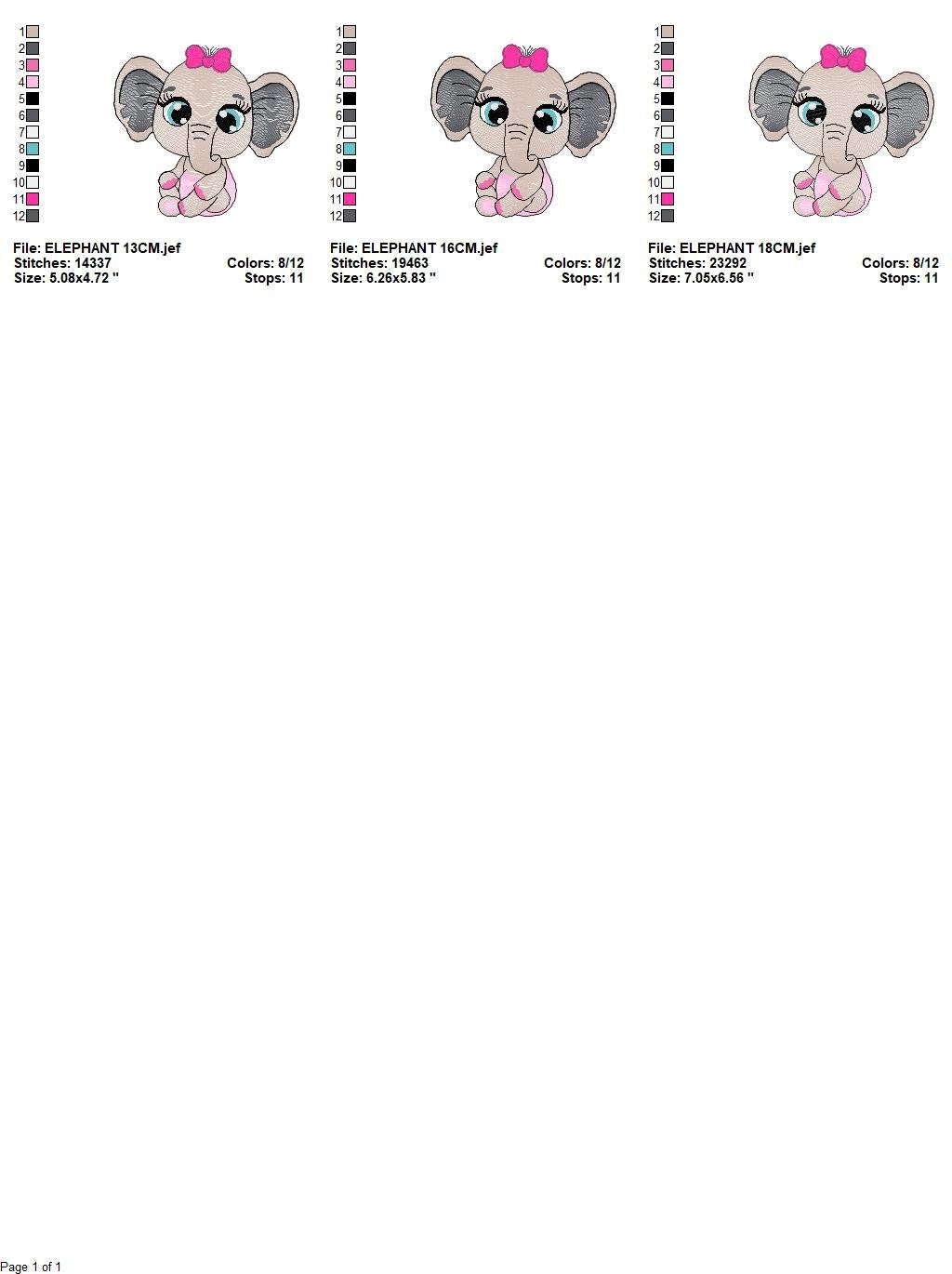 Baby Elephant with lace embroidery designs - Safari Animal machine embroidery pattern - Baby girl file - Instant digital download pes jef