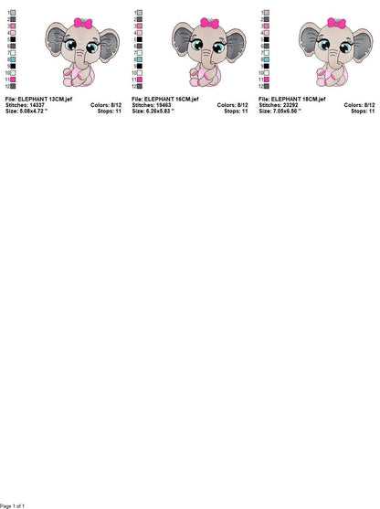 Baby Elephant with lace embroidery designs - Safari Animal machine embroidery pattern - Baby girl file - Instant digital download pes jef