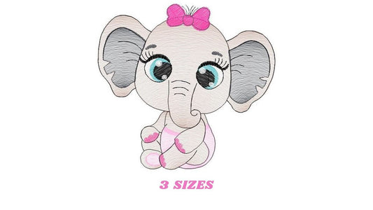 Baby Elephant with lace embroidery designs - Safari Animal machine embroidery pattern - Baby girl file - Instant digital download pes jef