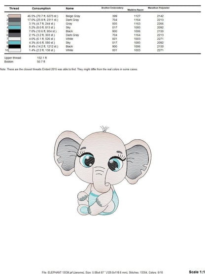Baby Elephant embroidery designs - Safari Wild Male Animal embroidery design machine embroidery pattern - instant digital download pes jef