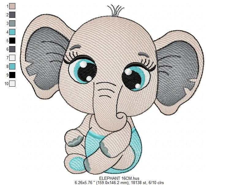 Baby Elephant embroidery designs - Safari Wild Male Animal embroidery design machine embroidery pattern - instant digital download pes jef