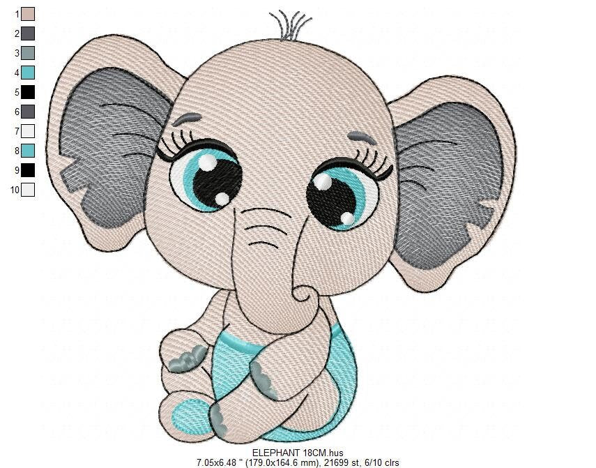 Baby Elephant embroidery designs - Safari Wild Male Animal embroidery design machine embroidery pattern - instant digital download pes jef
