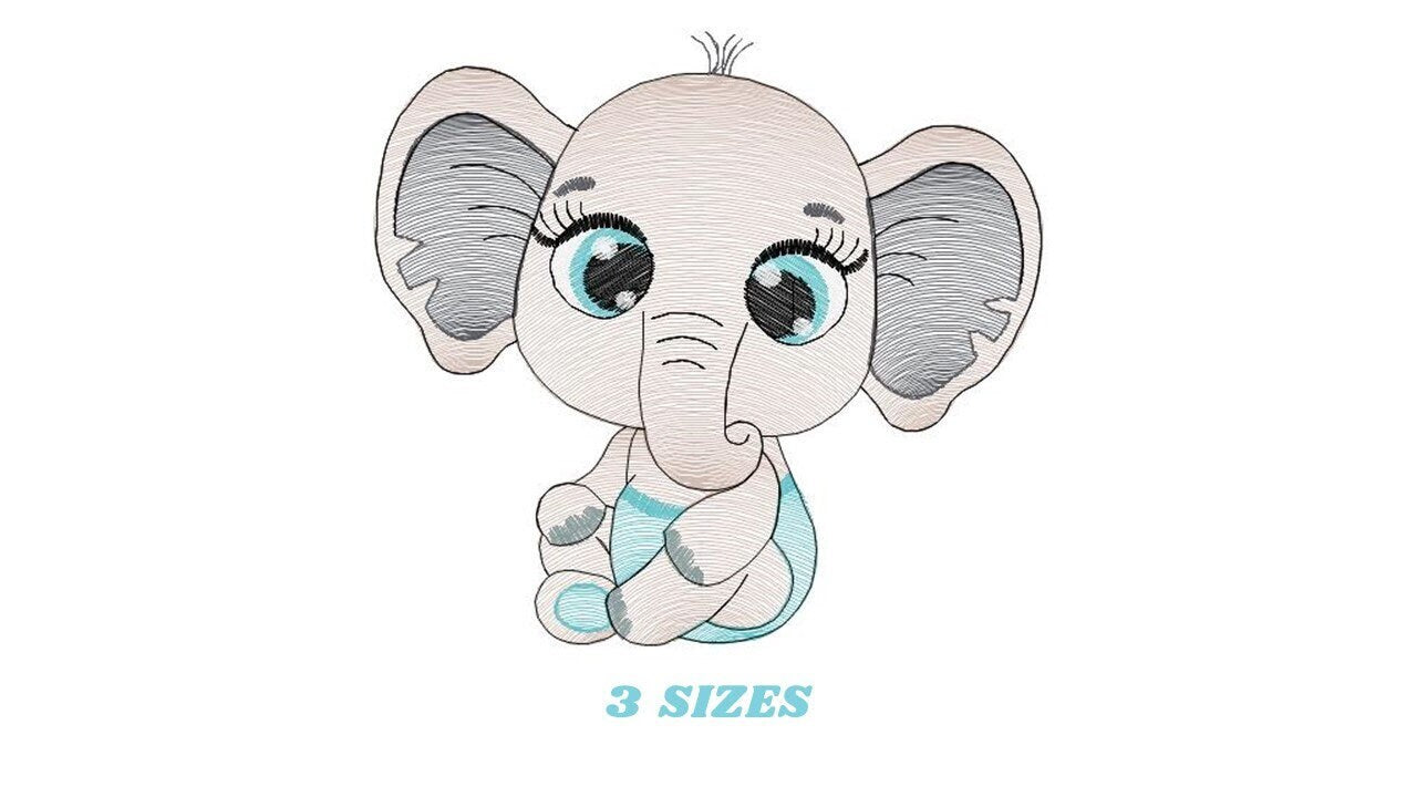 Baby Elephant embroidery designs - Safari Wild Male Animal embroidery design machine embroidery pattern - instant digital download pes jef