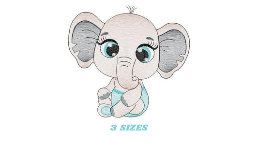 Baby Elephant embroidery designs - Safari Wild Male Animal embroidery design machine embroidery pattern - instant digital download pes jef