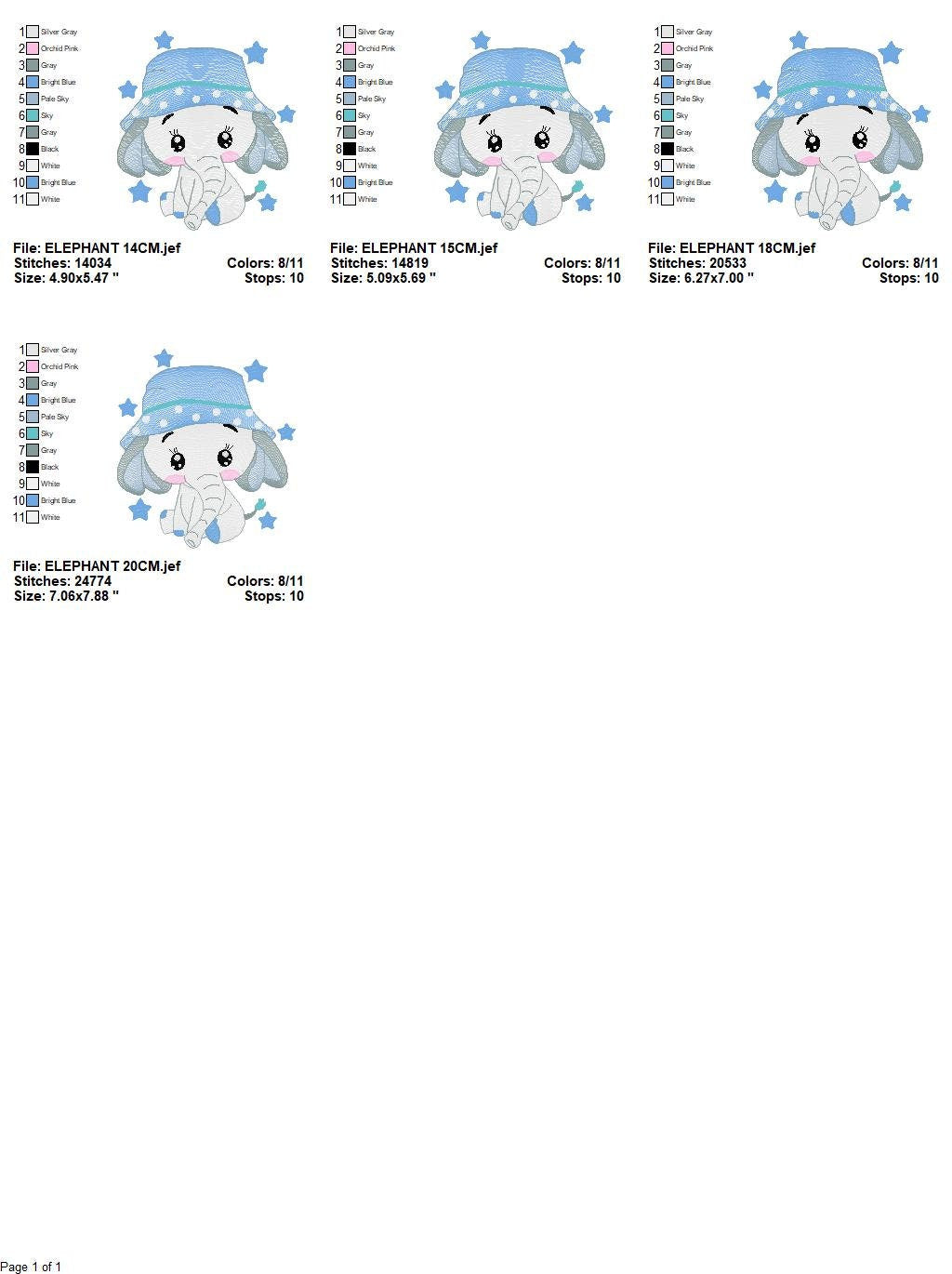 Baby Elephant with hat embroidery designs - Safari wild Animal with stars machine embroidery pattern - Baby boy file - Instant download pes