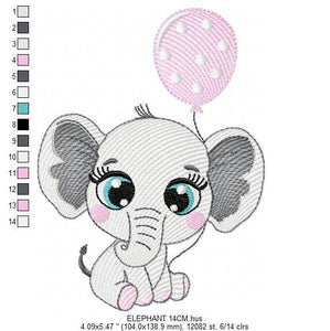 Baby Elephant embroidery designs - Party Balloon embroidery design machine embroidery pattern - Girl embroidery file - Elephant with balloon