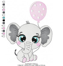 Load image into Gallery viewer, Baby Elephant embroidery designs - Party Balloon embroidery design machine embroidery pattern - Girl embroidery file - Elephant with balloon
