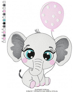 Baby Elephant embroidery designs - Party Balloon embroidery design machine embroidery pattern - Girl embroidery file - Elephant with balloon