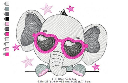 Peek a boo Elephant with sunglasses embroidery designs - Animal with stars embroidery design machine embroidery pattern - instant download