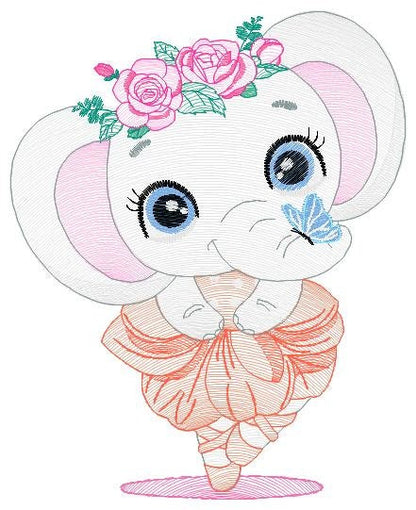 Elephant embroidery designs - Ballerina embroidery design machine embroidery pattern - Baby girl embroidery file - animal elephant ballerina