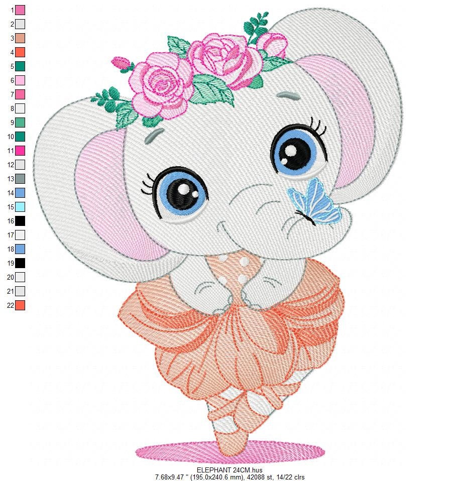 Elephant embroidery designs - Ballerina embroidery design machine embroidery pattern - Baby girl embroidery file - animal elephant ballerina