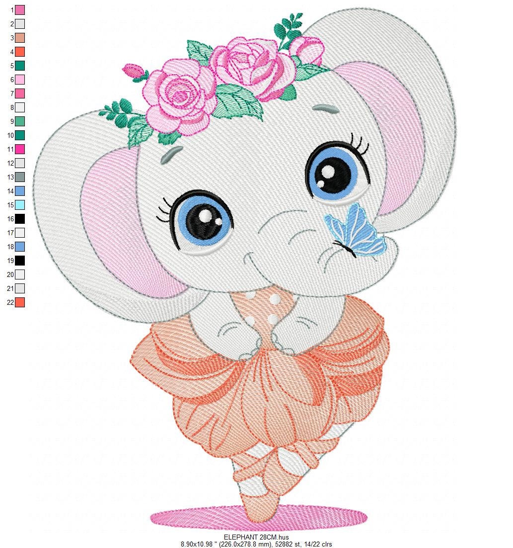 Elephant embroidery designs - Ballerina embroidery design machine embroidery pattern - Baby girl embroidery file - animal elephant ballerina
