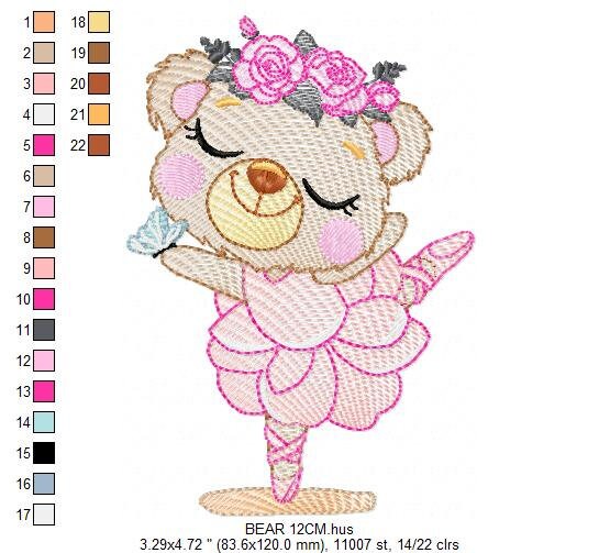Bear embroidery designs - Ballerina embroidery design machine embroidery pattern - Baby girl embroidery file - Ballerina with flowers design