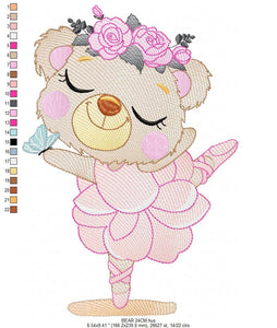 Bear embroidery designs - Ballerina embroidery design machine embroidery pattern - Baby girl embroidery file - Ballerina with flowers design