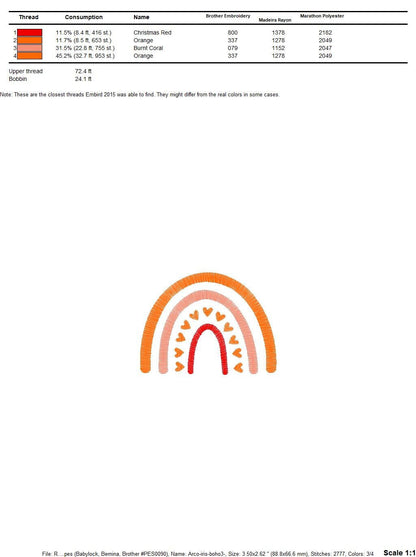 Boho Rainbow embroidery design - Rainbow with hearts embroidery designs machine embroidery pattern - Baby girl embroidery file - download - Marcia Embroidery