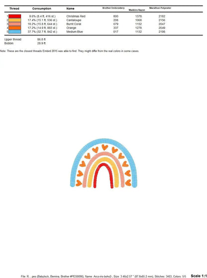 Boho Rainbow embroidery design - Rainbow with hearts embroidery designs machine embroidery pattern - Baby girl embroidery file - download Marcia Embroidery