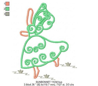 Curly Sunbonnet sue embroidery designs - Sun bonnet embroidery design machine embroidery pattern - Kitchen embroidery file  instant download