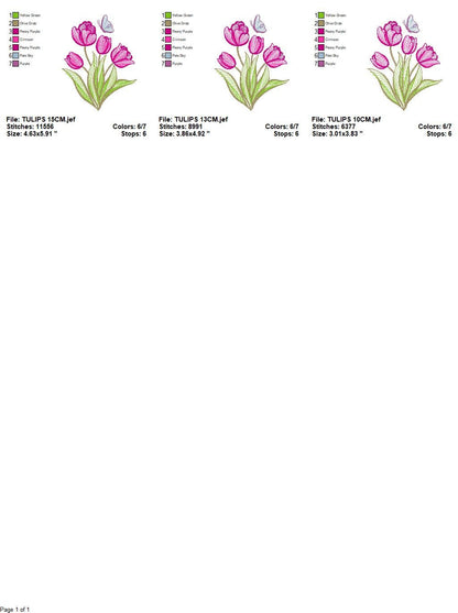Tulip embroidery designs - Flower embroidery design machine embroidery pattern - Delicate Butterfly embroidery file - instant download pes