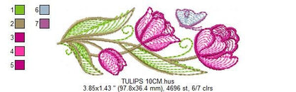 Tulip embroidery designs - Flower embroidery design machine embroidery pattern - Floral embroidery file - instant digital download pes jef