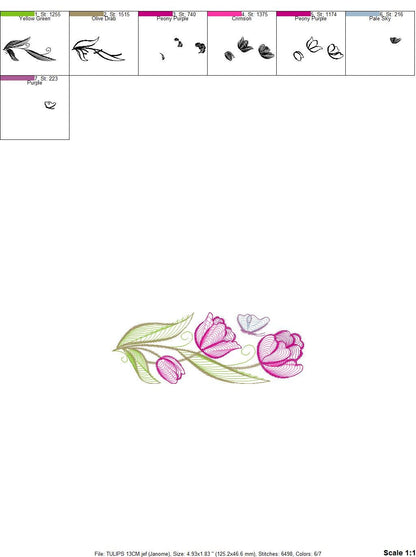 Tulip embroidery designs - Flower embroidery design machine embroidery pattern - Floral embroidery file - instant digital download pes jef
