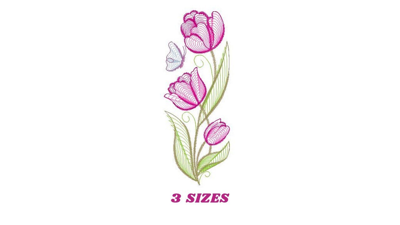 Tulip embroidery designs - Flower embroidery design machine embroidery pattern - Floral embroidery file - instant digital download pes jef