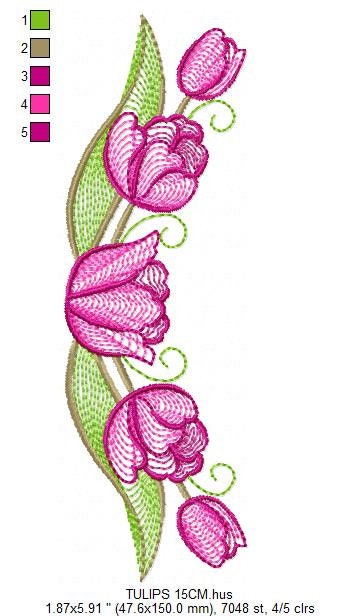 Tulip embroidery designs - Flower embroidery design machine embroidery pattern - Flower wreath laurel embroidery file - instant download pes