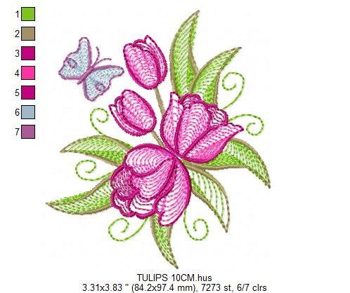 Tulip embroidery designs - Flower embroidery design machine embroidery pattern - Flower corner embroidery file - instant download pes floral