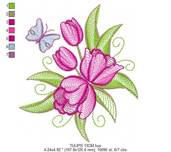 Tulip embroidery designs - Flower embroidery design machine embroidery pattern - Flower corner embroidery file - instant download pes floral