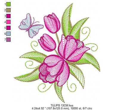 Tulip embroidery designs - Flower embroidery design machine embroidery pattern - Flower corner embroidery file - instant download pes floral