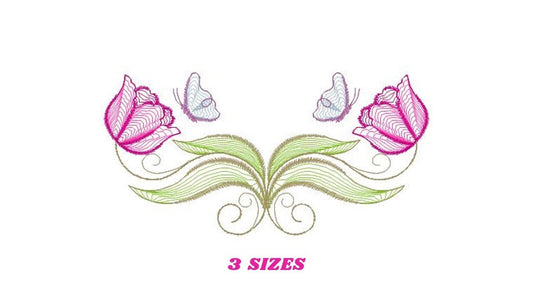 Tulip embroidery designs - Flower embroidery design machine embroidery pattern - Flower corner embroidery file - instant download pes floral