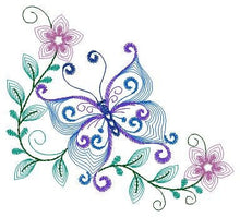 Load image into Gallery viewer, Butterfly embroidery design - Delicate Flowers embroidery designs machine embroidery pattern - baby girl embroidery file - instant download
