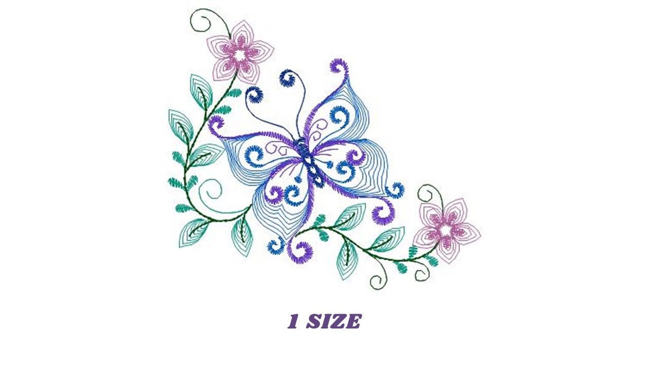Butterfly embroidery design - Delicate Flowers embroidery designs machine embroidery pattern - baby girl embroidery file - instant download Marcia Embroidery