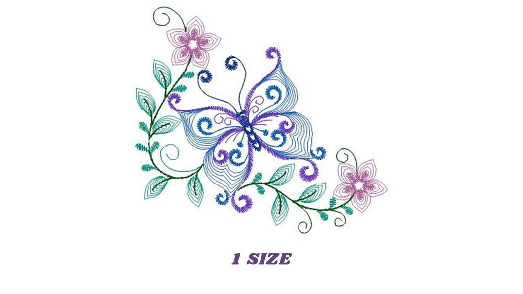 Butterfly embroidery design - Delicate Flowers embroidery designs machine embroidery pattern - baby girl embroidery file - instant download