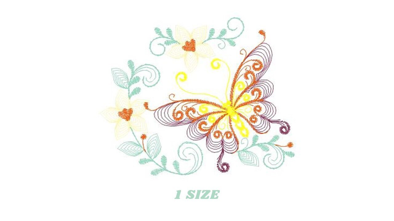 Butterfly embroidery design - Delicate Flowers embroidery designs machine embroidery pattern - baby girl embroidery file - instant download Marcia Embroidery