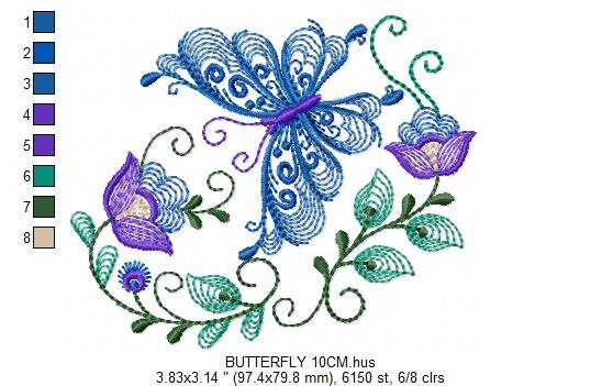 Butterfly embroidery design - Delicate Flowers embroidery designs machine embroidery pattern - baby girl embroidery file - instant download Marcia Embroidery