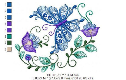 Butterfly embroidery design - Delicate Flowers embroidery designs machine embroidery pattern - baby girl embroidery file - instant download Marcia Embroidery