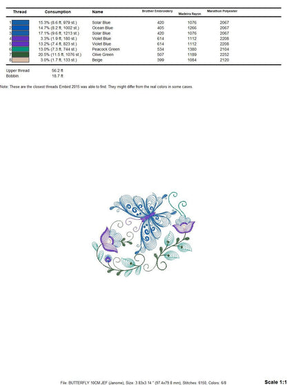 Butterfly embroidery design - Delicate Flowers embroidery designs machine embroidery pattern - baby girl embroidery file - instant download Marcia Embroidery