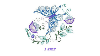 Butterfly embroidery design - Delicate Flowers embroidery designs machine embroidery pattern - baby girl embroidery file - instant download Marcia Embroidery