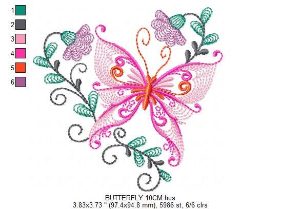 Butterfly embroidery design - Delicate Flowers embroidery designs machine embroidery pattern - baby girl embroidery file - instant download Marcia Embroidery