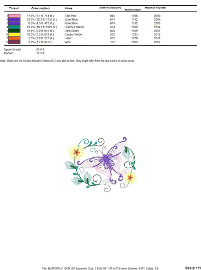 Butterfly embroidery design - Delicate Flowers embroidery designs machine embroidery pattern - baby girl embroidery file - instant download Marcia Embroidery