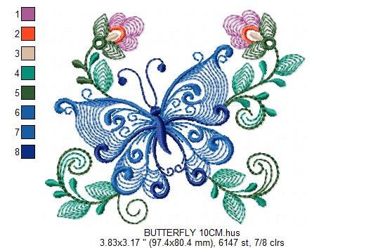 Butterfly embroidery design - Delicate Flowers embroidery designs machine embroidery pattern - baby girl embroidery file - instant download Marcia Embroidery