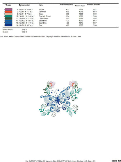 Butterfly embroidery design - Delicate Flowers embroidery designs machine embroidery pattern - baby girl embroidery file - instant download Marcia Embroidery